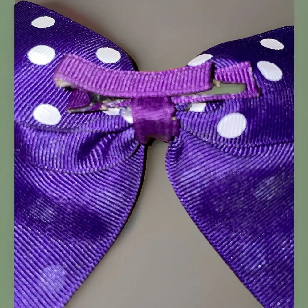 Lot Of 2 Girl’s Grosgrain Hair Bows Clip Blue Solid Polka Dot